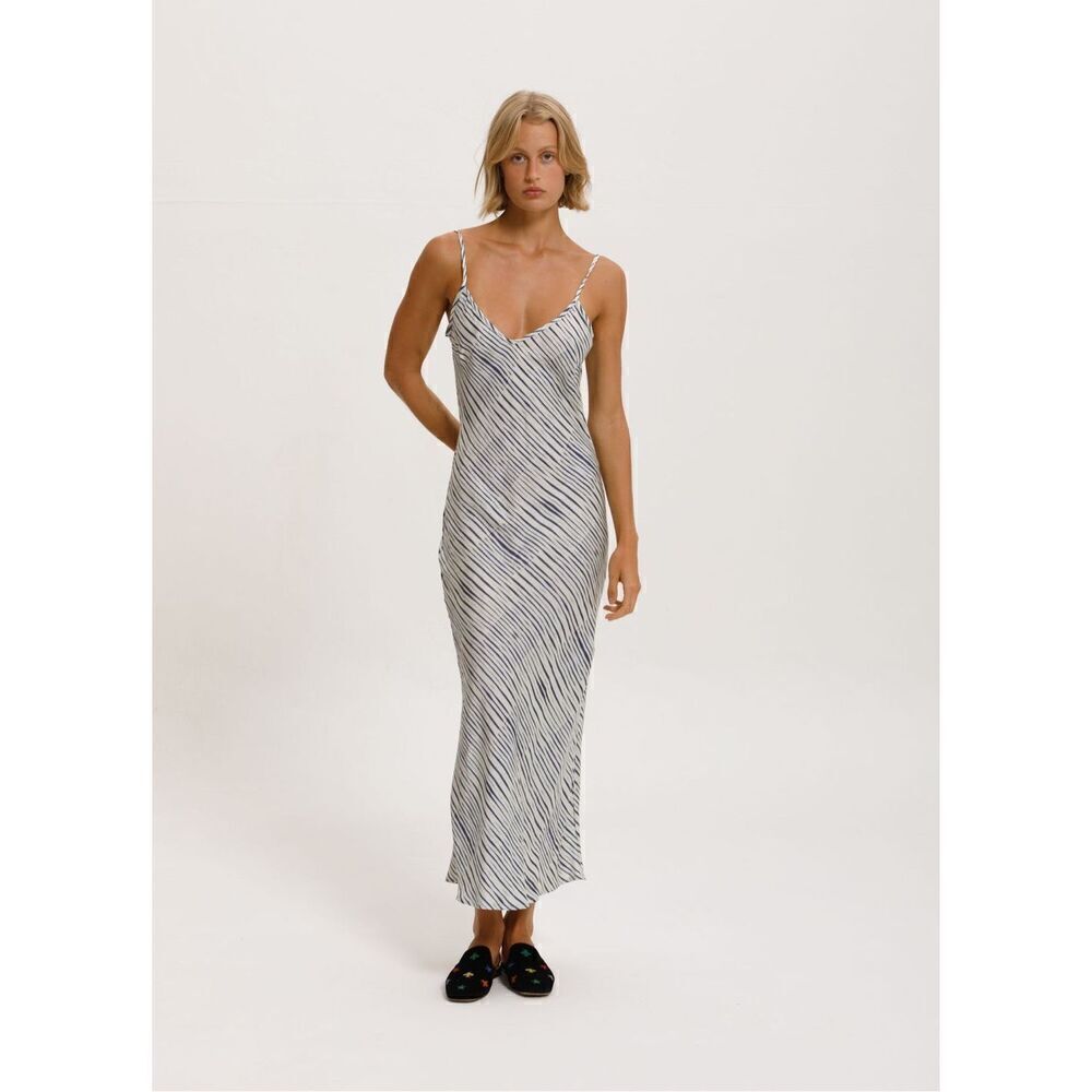 Striped Slip Maxi Dress in White and Navy